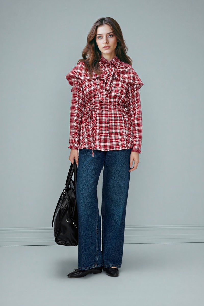 DeFacto Red Woman Checked Waffle Textured Tunic Casual - Image 2